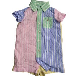 2646 Polo Ralph Lauren Seersucker 3m‎ Shortall Romper
